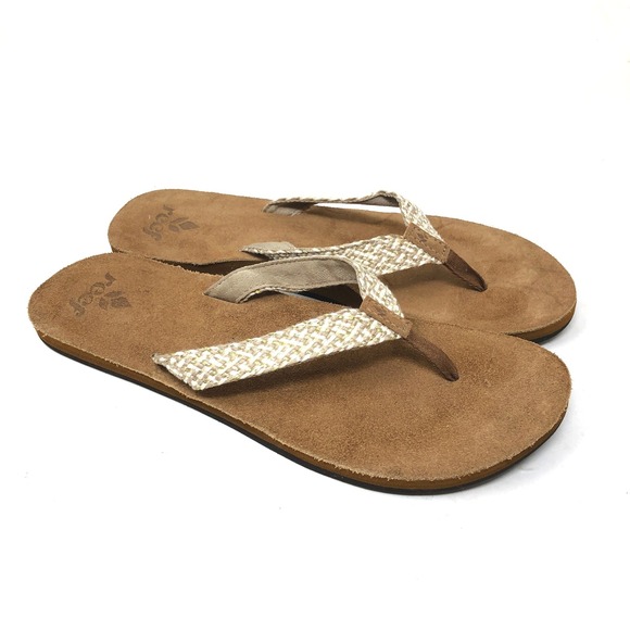 Reef Shoes - Reef Womens 9 Flip Flop Fasa Sandals Tan Woven Thong Toe Post Flat NWOB